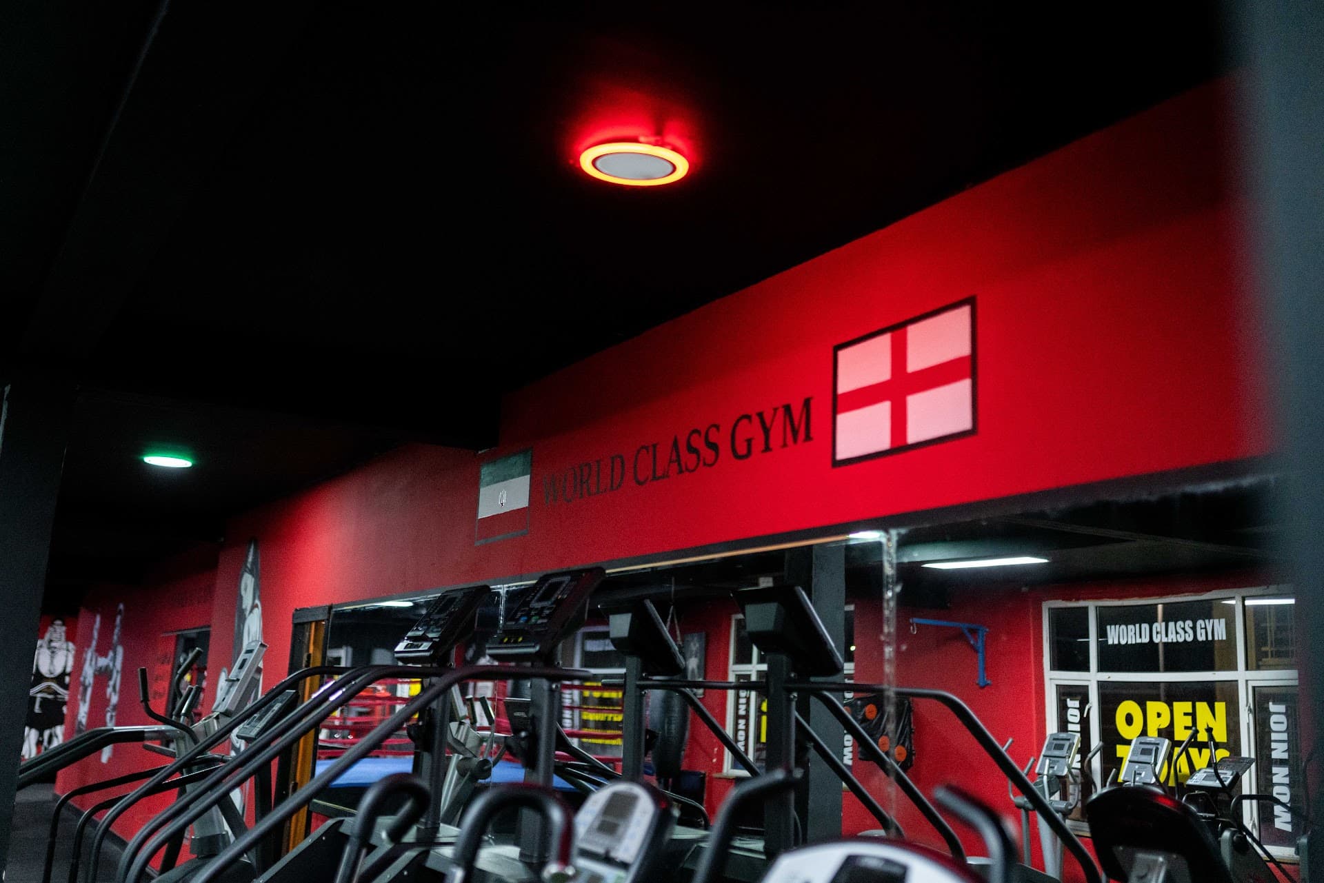 Row of cardio machines at World Class Gym, Wallasey